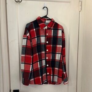 Red and Black Plaid Button-Up Shacket